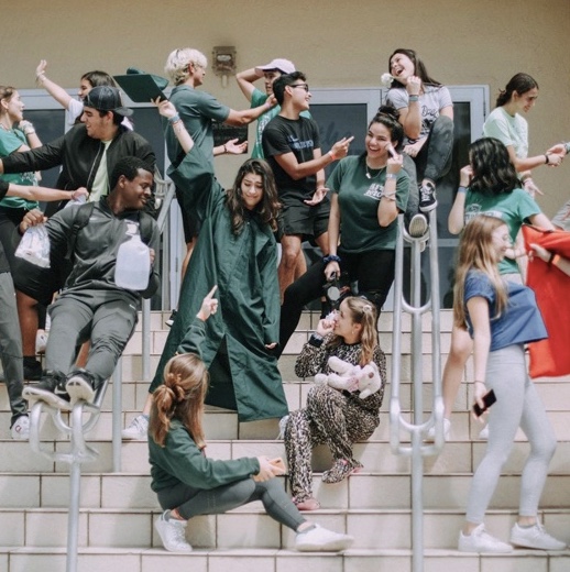 Seniors prep the famous 12-Years of School Skit. 