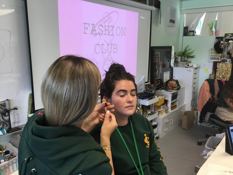 ILS Fashion Club leaders Melissa Marquez and Julia Campos take part in the Think-Pink Makeup Tutorial. 