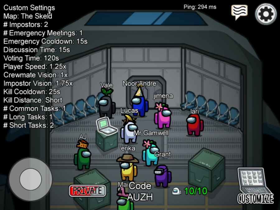 Lobby of Among Us, one of the games played during the virtual field trip 