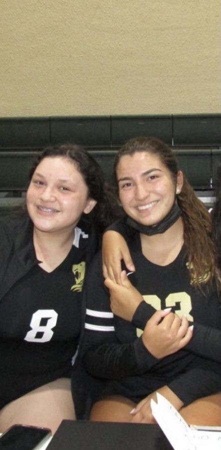 Sophomore Miranda Dunbar and her best friend, fellow sophomore Lucia Gonzalez after a match.