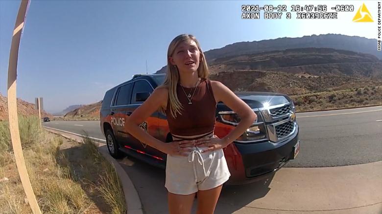Body cam footage from Moab police department from when they pulled over Petito and Laundrie after domestic abuse accusations.