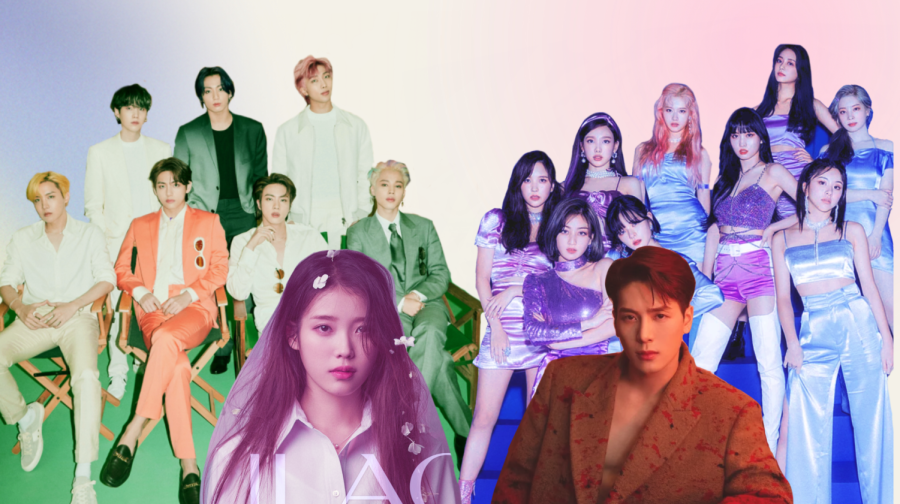 (Left to right) BTS, solo artist IU, TWICE, and solo artist Jackson Wang