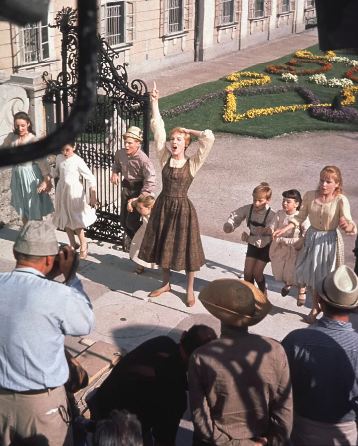 The actors of Sound of Music (1965) performing Do-Re-Mi on set in Mirabell Palace and Gardens, Salzburg, Austria.