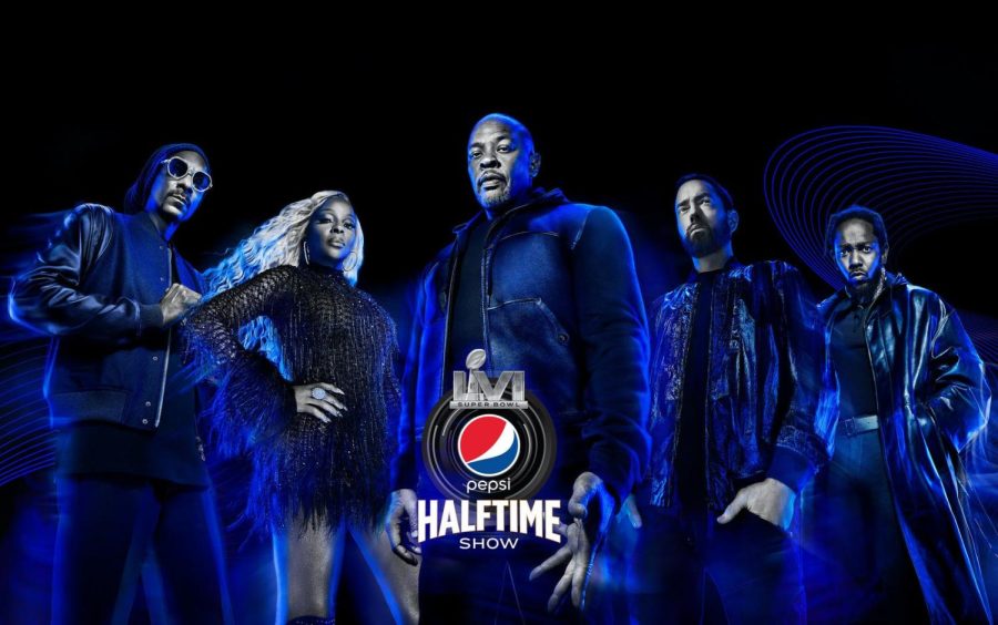The upcoming SuperBowl LVI line up for 2022 (left to right): Snoop Dogg, Mary J. Blige, Dr. Dre, Eminem, and Kendrick Lamar.
