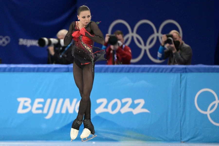 This was the moment Russian star figure skater Kamila Valieva became the first skater to ever hit a quad jump at the 2022 Winter Olympics. 