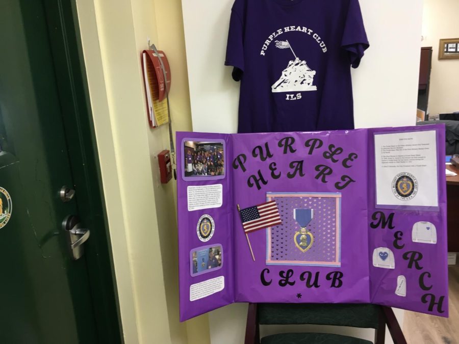 A display for the Purple Hearts Club.