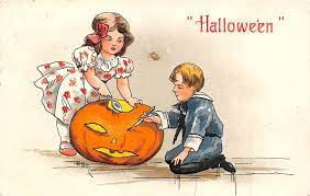 The poster features a pumpkin, traditionally used for display purposes during Halloween as well as Thanksgiving, though for Halloween, pumpkins frequently are either carved or painted.