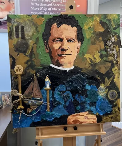 Ms. Cruz Luna painted this canvas of Don Bosco in honor of his feast day which is commemorated each January 31.