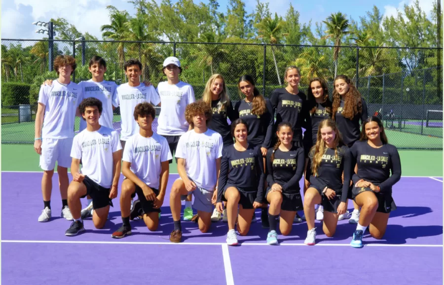 The ILS Boys and Girls Tennis Team members gathering together. 