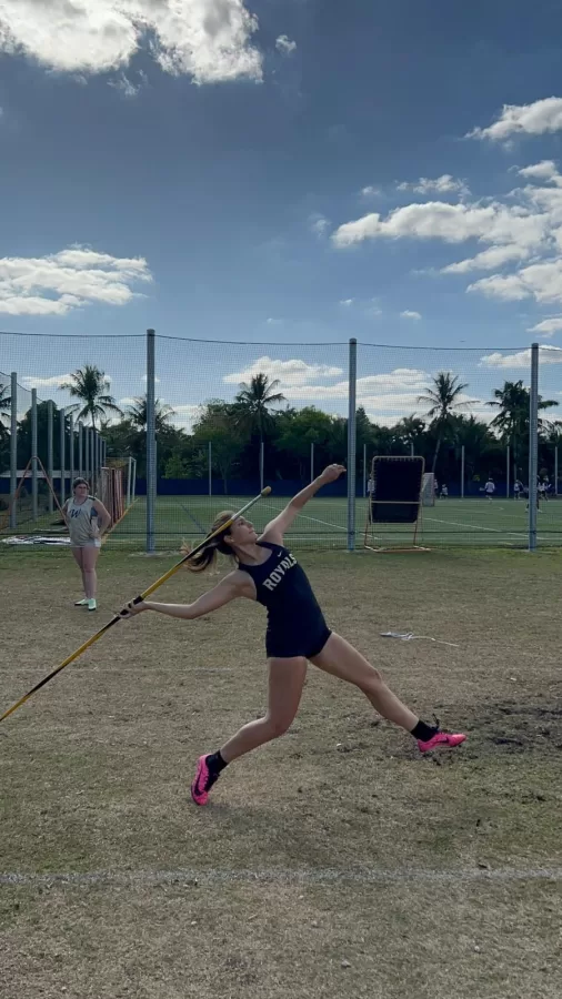 Alfonsina Santucho throws a javelin at a Palmer Trinity Invitational Meet from last season. 