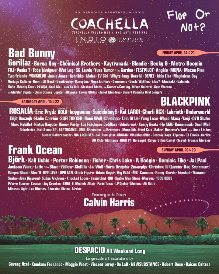 The poster lists all the popular artists who committed to performing at Coachella this year.