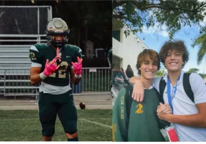 Two ILS transfers: Junior Adryan Mendoza who is on the football team, and junior Juanpi Luzardo here seen embracing his friend, junior Stefano Giugovaz.