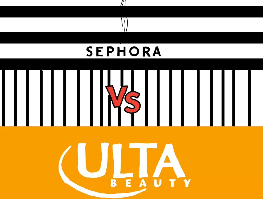 A photo illustration I made of the Sephora logo and Ulta logo. 