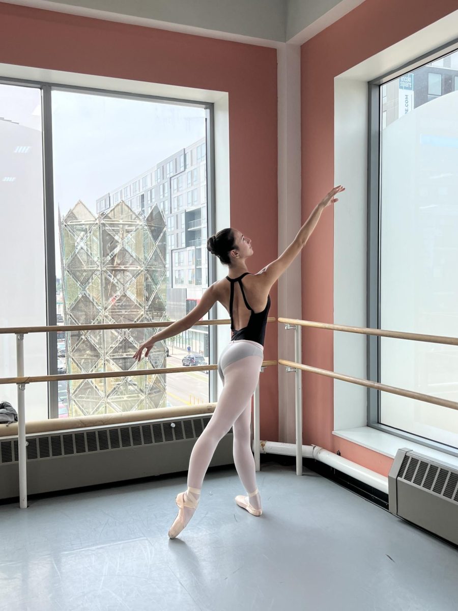 A junior, Valentina Lanza, who goes by Tina, demonstrates proper form at her former ballet school in Philadelphia.