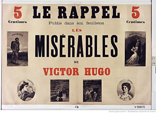 This snapshot of a French 19th Century newspaper features the well regarded novel of author Victor Hugo which today is one of the most popular Broadway musicals ever produced.