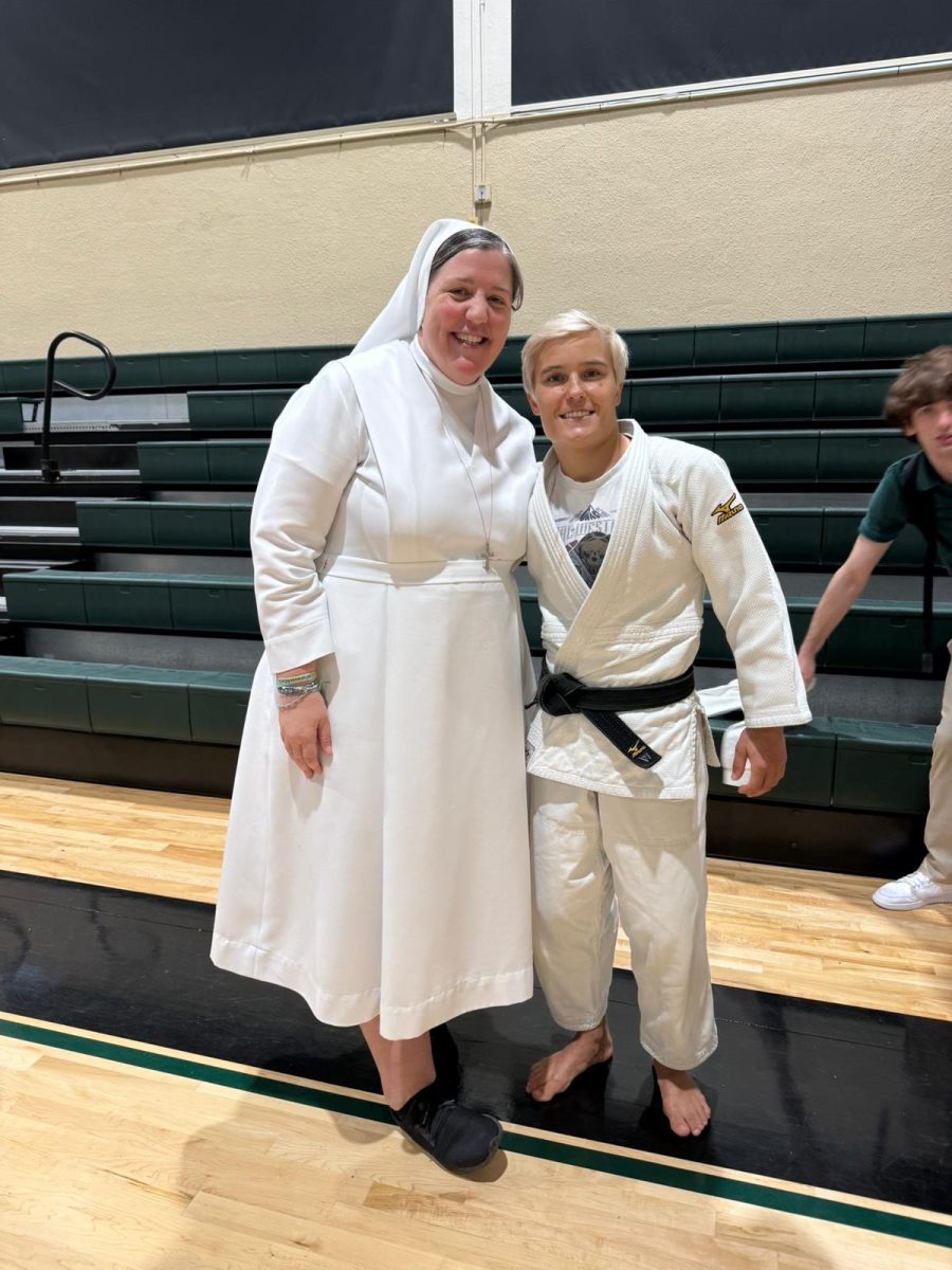 Sister Katie Flanagan joined the recent judo demonstration at the ILS gym.