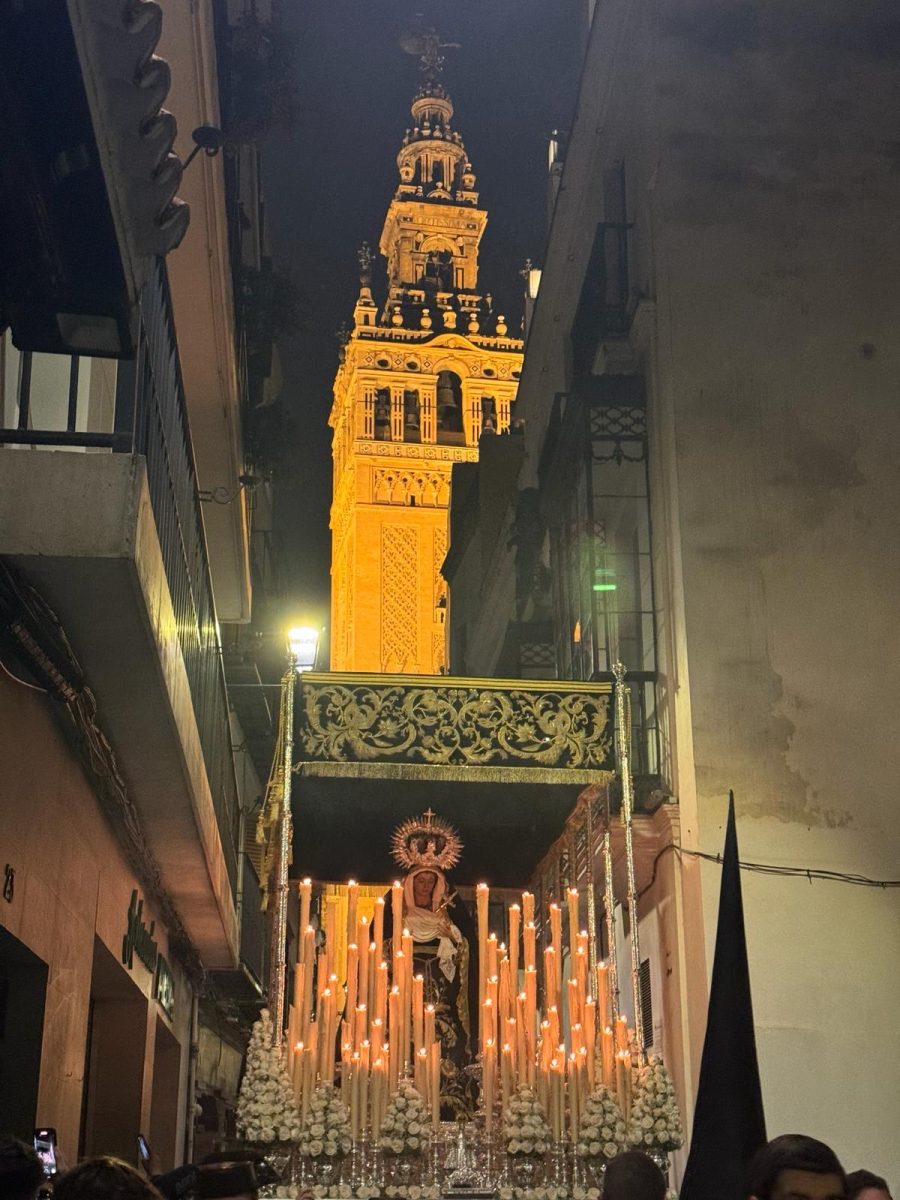 This nighttime image of the iconic tower known as the Giralda can be seen from many locations throughout Sevilla.