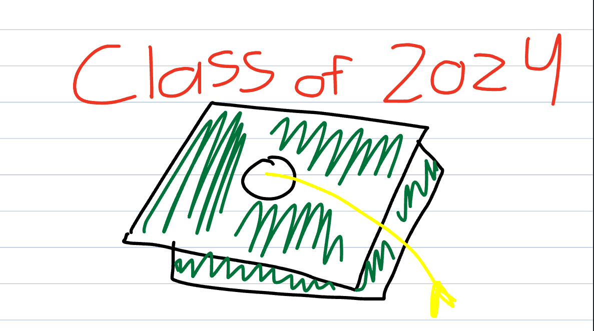 An illustration of a graduation cap, with the text Class of 2024 above to represent the graduating class of this year.