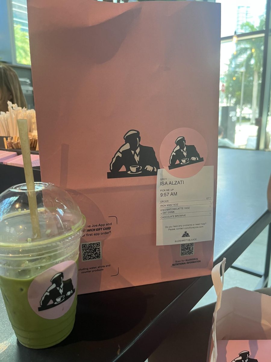 Joe & the Juice pink packaging along with their iced matcha latte offer a distinctive look behind their appealing tastes.