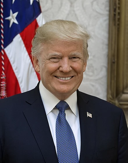 The official White House Portrait features the 47th president, Donald J. Trump, with the American flag in the background.