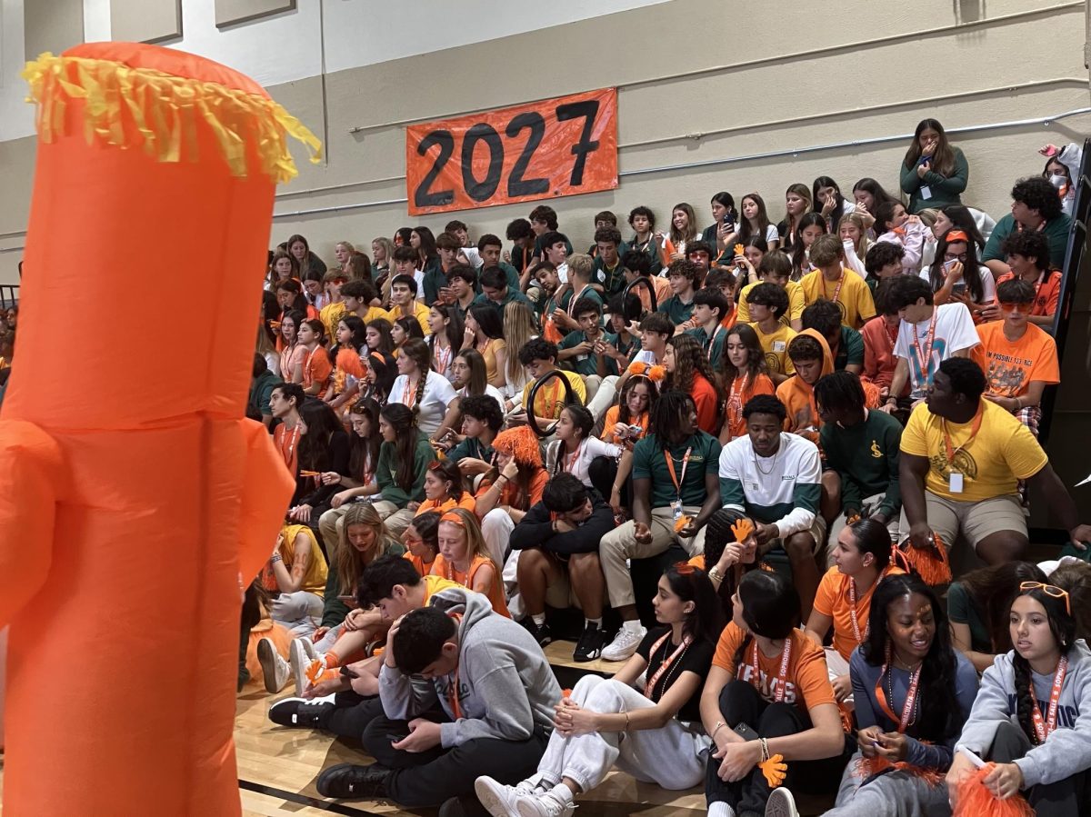 Among the many activities during Homecoming Week, a closing Pep Rally gave all classes, including the sophomores, a chance to show their colors.