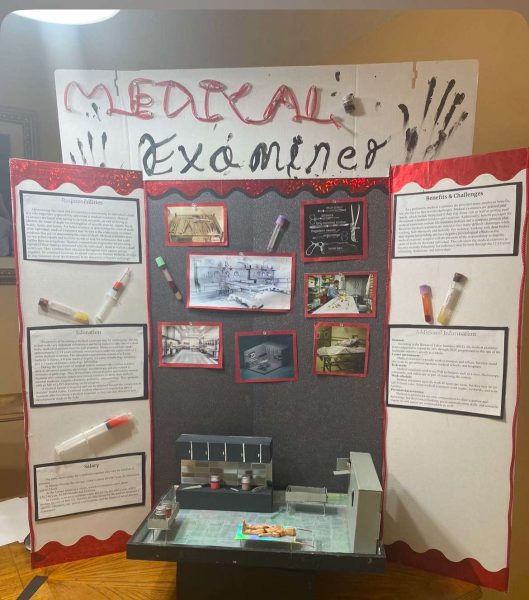 This display board exploring forensic science is just one of the many projects HOSA students explore.