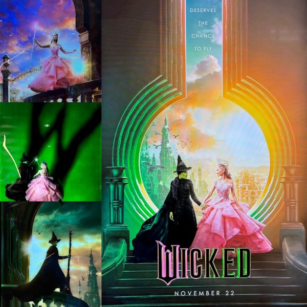 Wicked brings Oz's magical untold story to theaters as reflected in this promotional poster at the Silver Spot in downtown Miami.