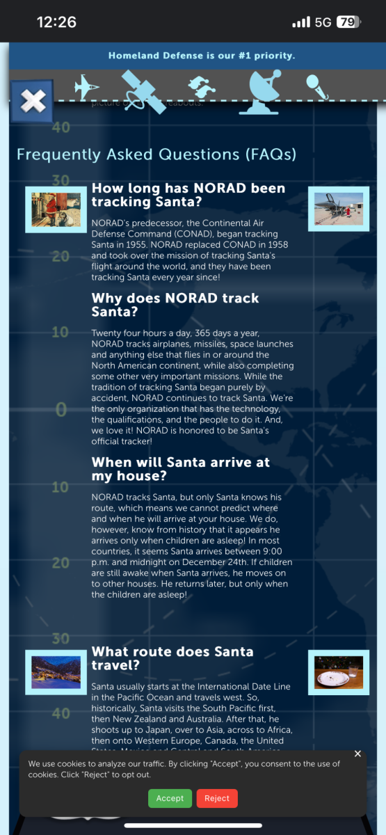 This screenshot features the frequently asked questions on the NORAD Santa Tracker.