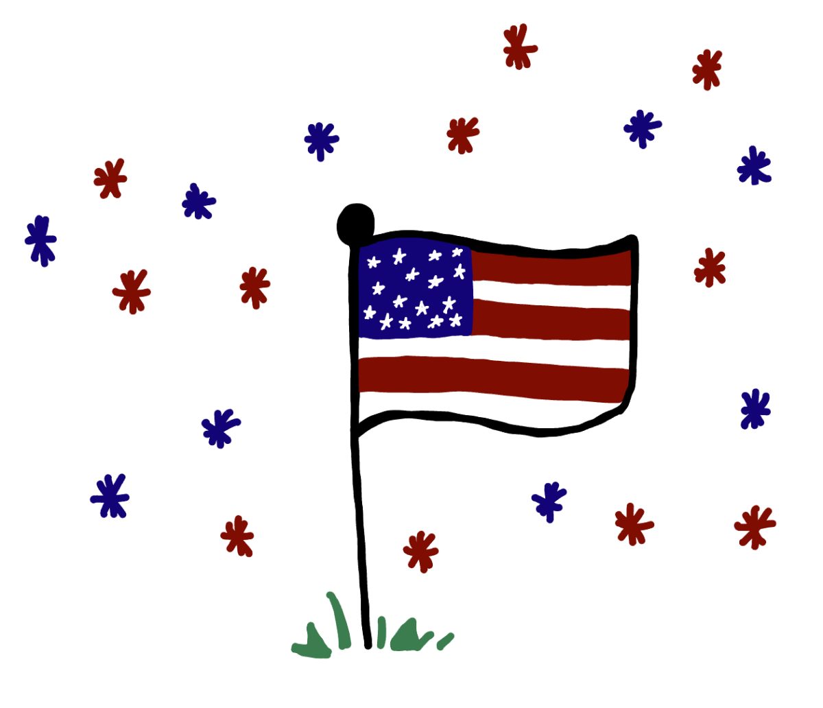 A doodle style drawing depicts the American flag with red and blue stars around it symbolizing the patriotic feeling of many supporters who voted for incoming President Donald Trump.