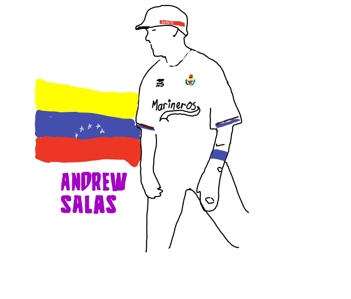 This hand-drawn rendering of Andrew Salas highlights his playing days for a Venezuelan team.