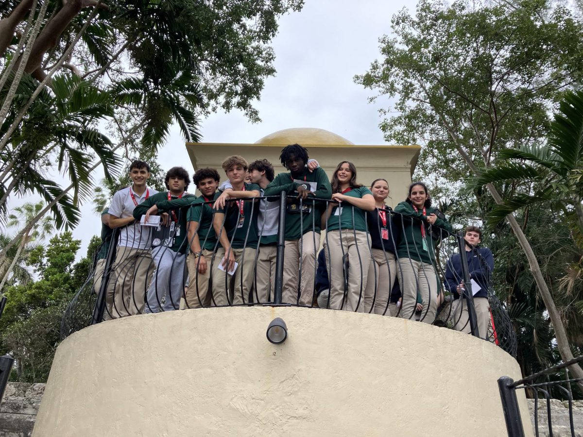 Seniors Rafa Orozco, Luca Rodrigues, Alfredo Valle, Nico Alietti, Alfredo Cancelo, Rashad Lee, Isabella Rosenberger, Kat Garcia, Rachel Larralde, and Sebastian Loughlin practice scenes from William Shakespeare's Macbeth at the Moon Temple.