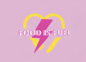 Senior Valentina Lanza’s passion project logo for Food is Fuel features a lightning bolt, heart, and the prominence of the color pink. 