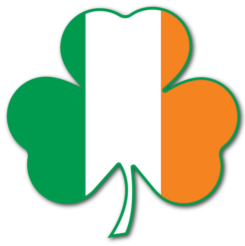 The shamrock, which also symbolizes the Christian trinity of Father, Son, and Holy Ghost, features the colors of the Irish flag.