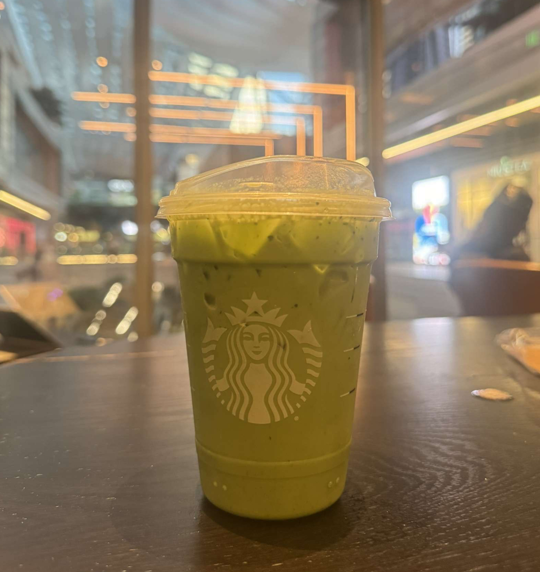 This is what a vibrant sage green matcha from Starbucks at the Brickell City Centre looks like.