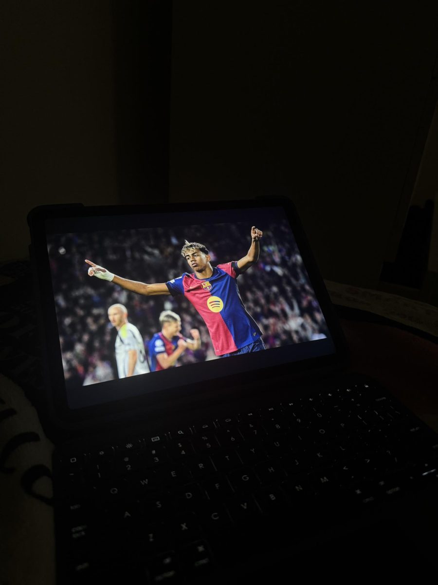 Barcelona FC’s wonder boy-Lamine Yamal celebrates after scoring an amazing goal.