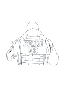 Sketched drawing of Immigration and Customs Enforcement officer, the federal law enforcement agency tasked with deporting undocumented immigrants. 