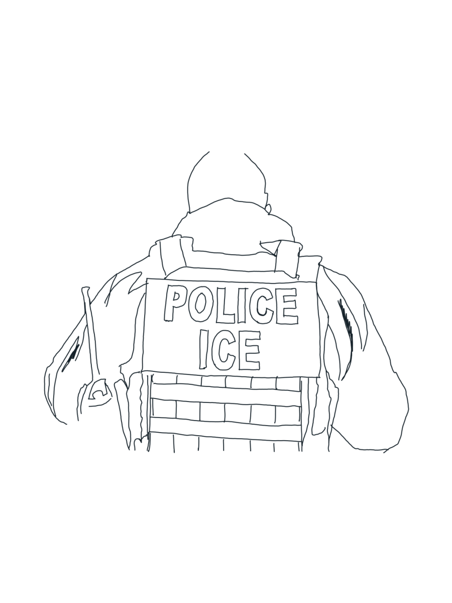 Sketched drawing of Immigration and Customs Enforcement officer, the federal law enforcement agency tasked with deporting undocumented immigrants. 