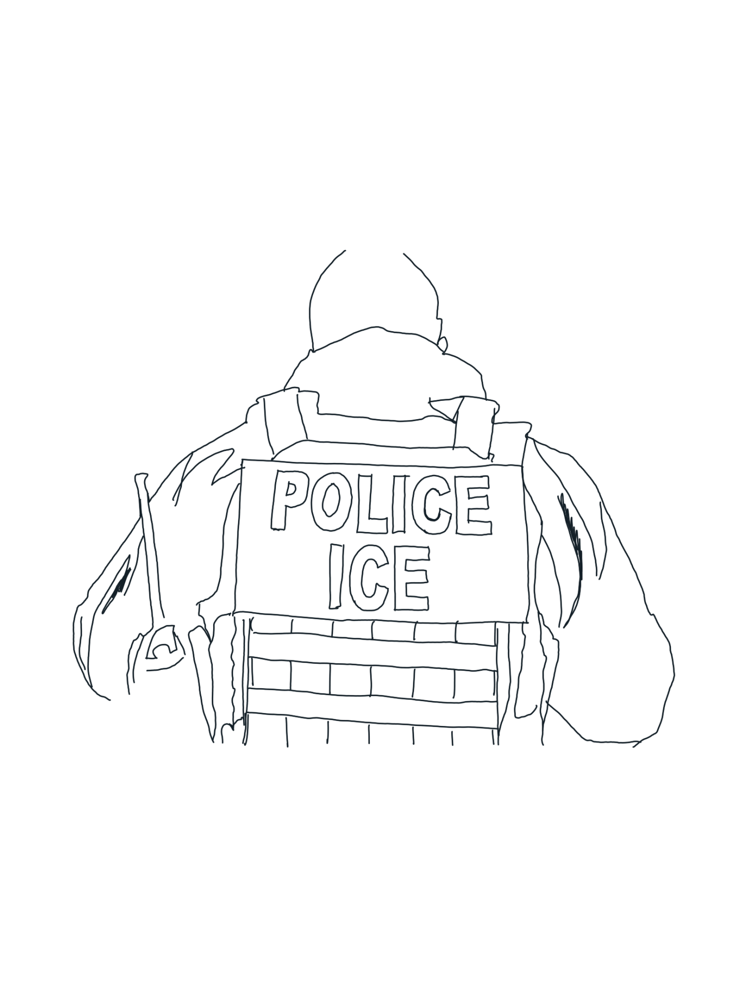 Sketched drawing of Immigration and Customs Enforcement officer, the federal law enforcement agency tasked with deporting undocumented immigrants. 
