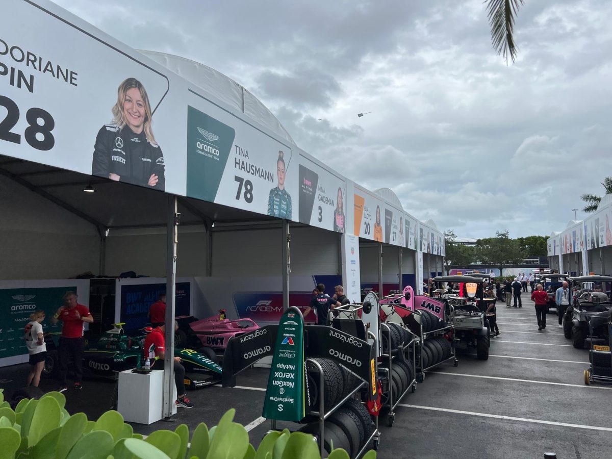 The F1 Academy Garage at the Miami Grand Prix Circuit.