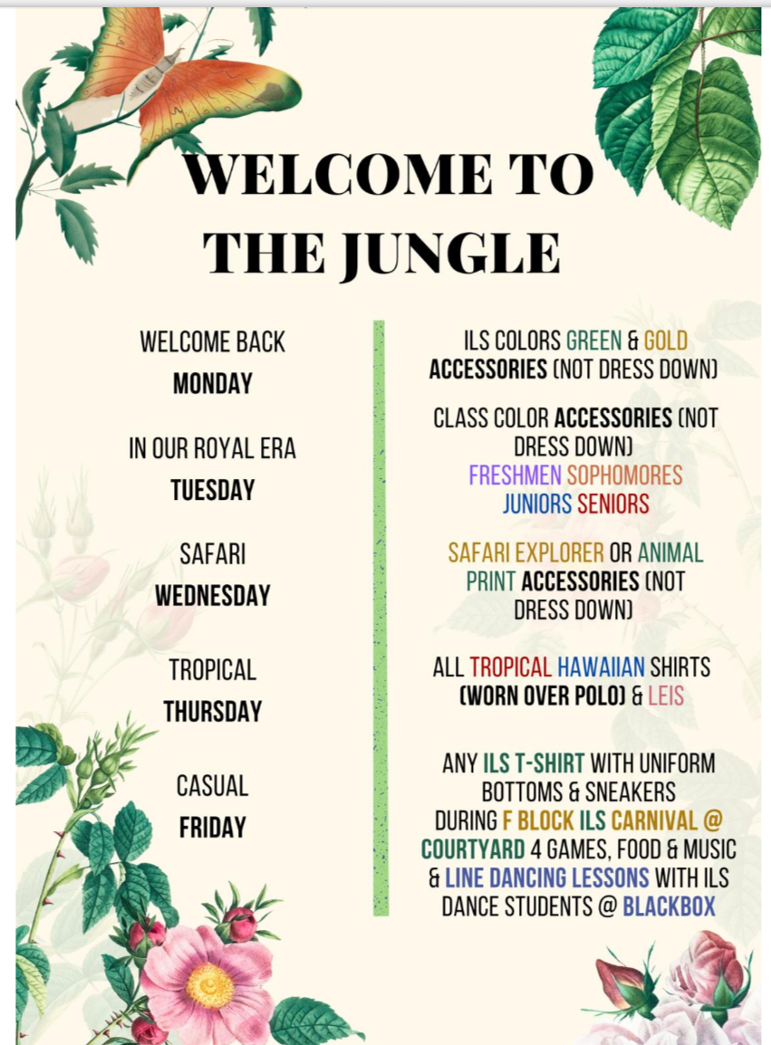 The poster promoting Spirit Week 2025 details the theme for each day.
