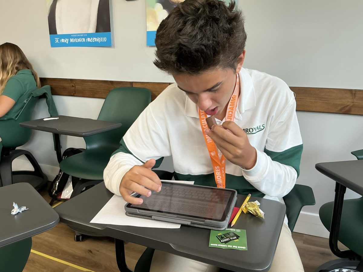Matteo Cupello eating chocolate because he doesn’t like the school lunch.