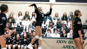 Chiara Nerguizian (Junior Varsity) spiking the ball against Florida Christian with a 2-0 win. 
