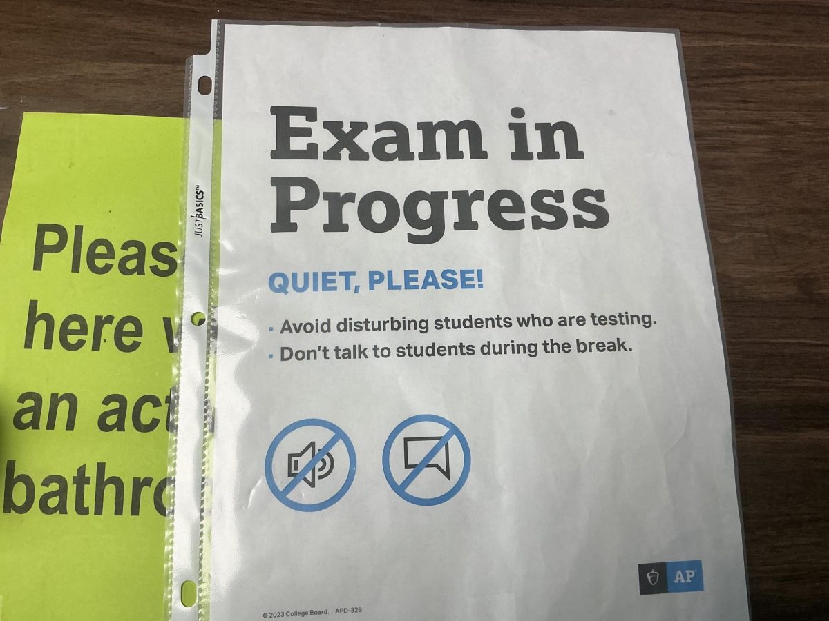 An Exam in Progress sign for College Board Exams like the SAT is a typical feature during any standardized test day.