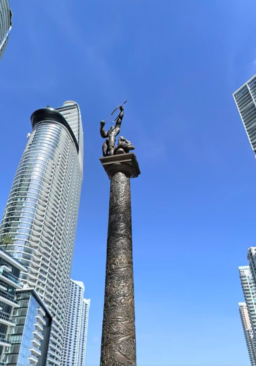 You have probably driven by this statue, commemorating Columbus' encounter with the land and people of the Americas, every time you drive from Brickell into Downtown crossing the Miami River bridge.