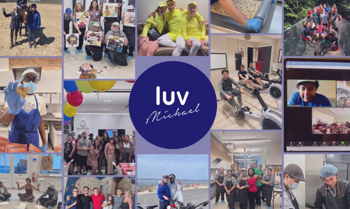 This image/logo of Luv Michael features all the activities and work the nonprofit does to help autistic members of the community.
