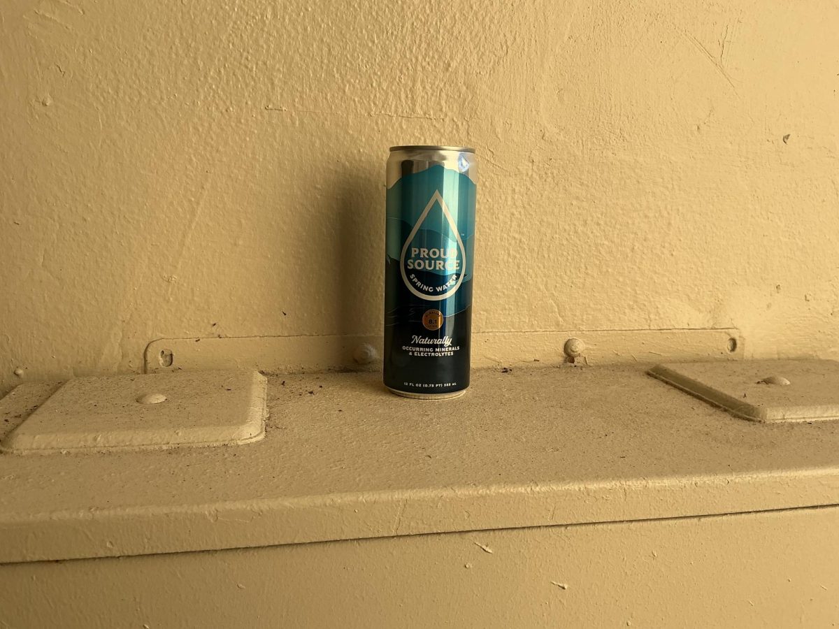 This canned water vending machine product is an example of replacing single use plastic with a recyclable material.