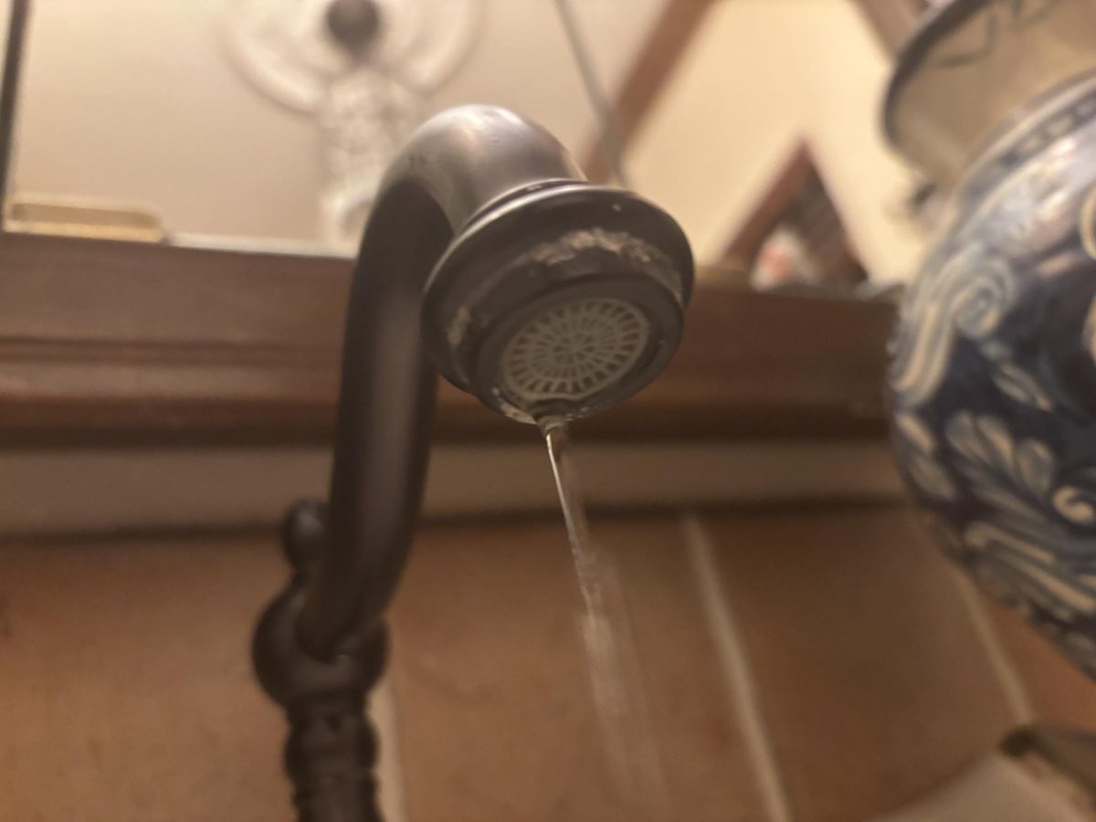 A low flow sink drips sending its echo below.