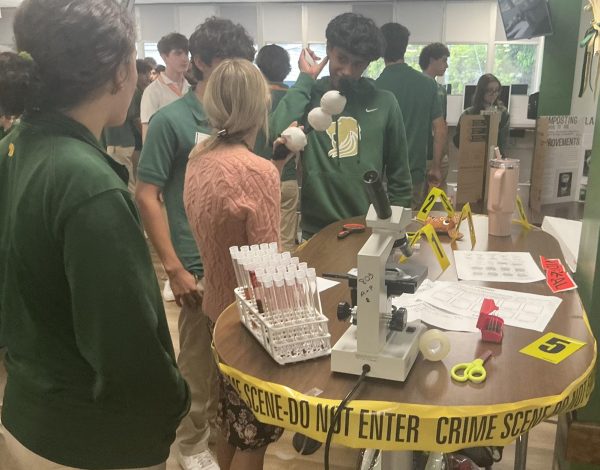 Ms. Stephanie Leibert teaches students who are on the path for legal studies. Here she explains aspects of a crime scene.