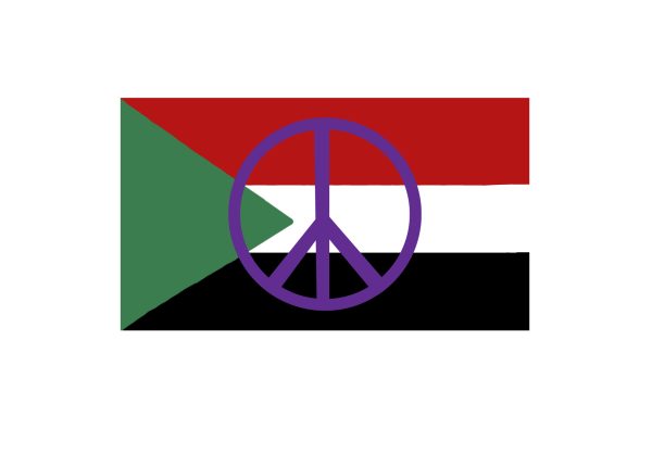 This illustration of the Sudanese flag features a hopeful peace symbol in the middle.