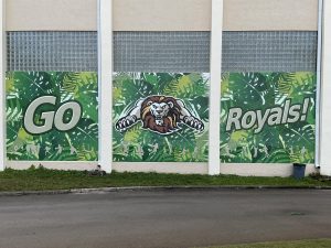 This Go Royals mural is located on the north wall of the gym. Here ILS can clearly portray the idea of school pride.